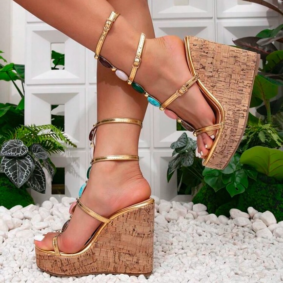 Rebellious Rose Gold Wedge Shoes - Picture 3 of 4